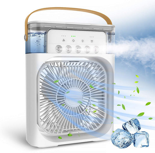 Mini Air Cooler Portable USB Fan with Mist Spray & 7 Color LED for Home Office Bedroom